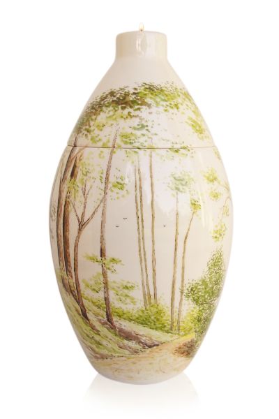 hand painted cremation urn Forest landscape