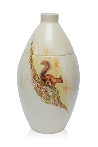 hand painted cremation urn Squirrel on tree trunk