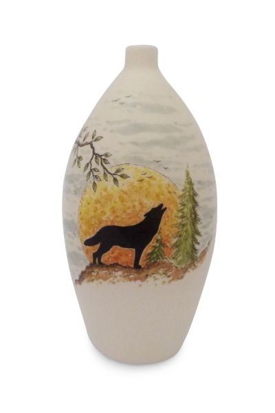 hand painted cremation urn Wolf by moonlight