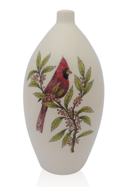 hand painted cremation urn Red Cardinal