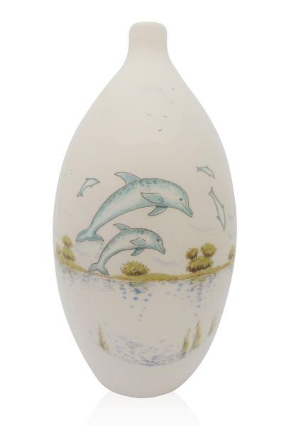 hand painted cremation urn Dolphins