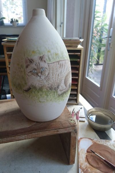 Urn Cat hand painted