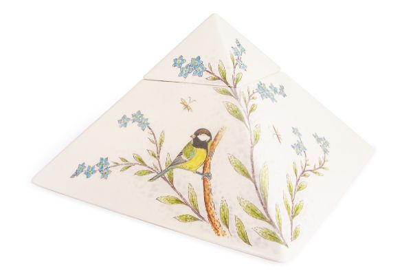 Hand painted pyramid urn Great Tit