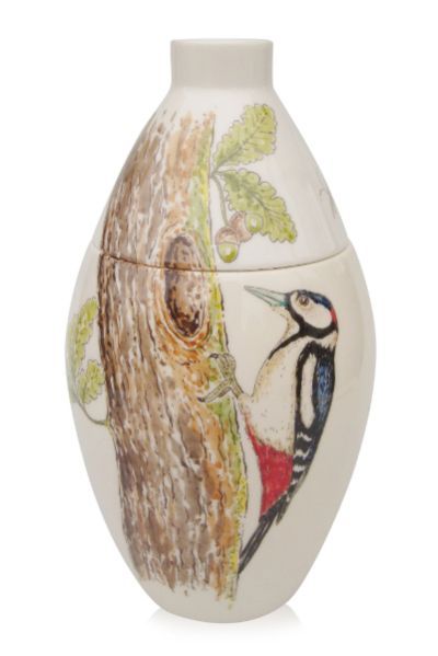hand painted cremation urn Woodpecker