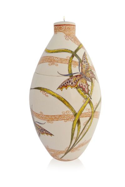 hand painted cremation urn Butterfly art nouveau XL