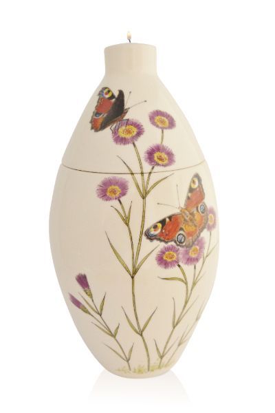 hand painted cremation urn Peacock Butterfly