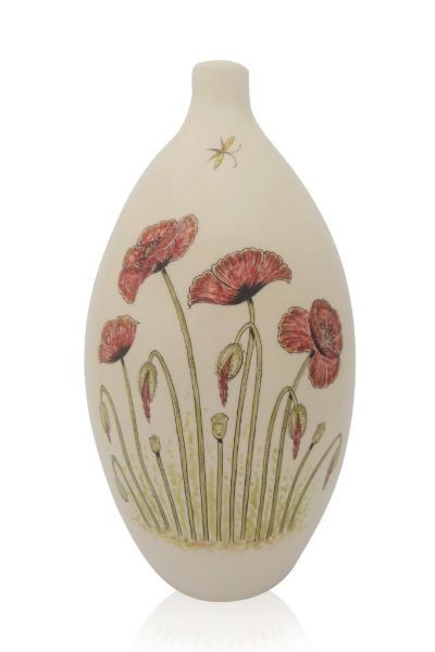 hand painted cremation urn Poppies