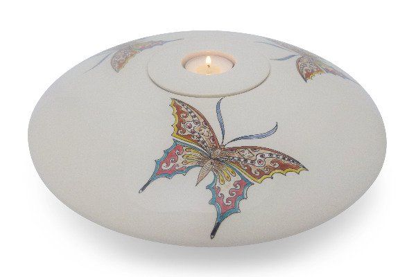hand painted cremation urn bowl Butterflies Art nouveau