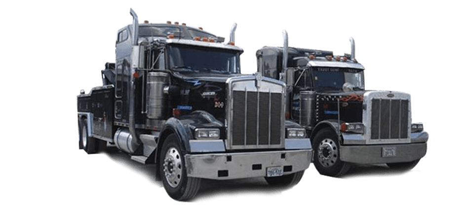 Two black and gray tow trucks 
