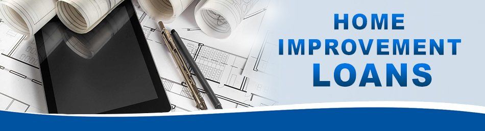 A banner for home improvement loans with a tablet and a pen