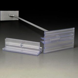 Estantería de plástico transparente con brazo y base de metal, con las piezas separadas.