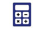 Blue calculator with white buttons: +, -, x, ÷.