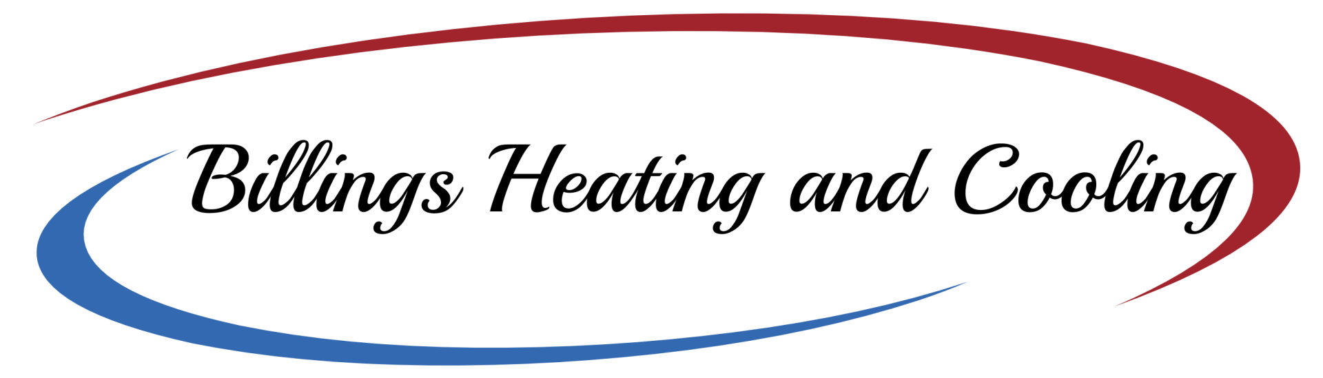 Logo for Billings Heating and Cooling, with text inside a blue and red oval shape.