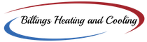 Logo for Billings Heating and Cooling, with text inside a blue and red oval shape.