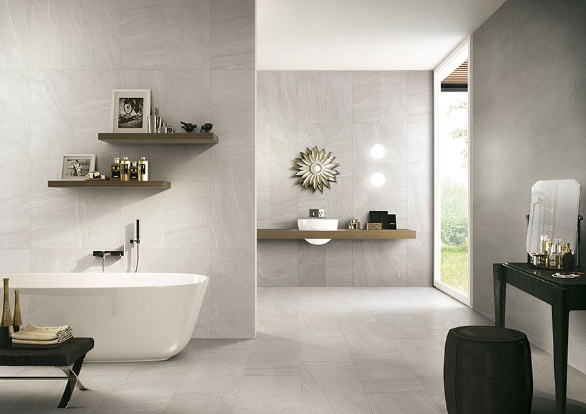white tile in bathroom
