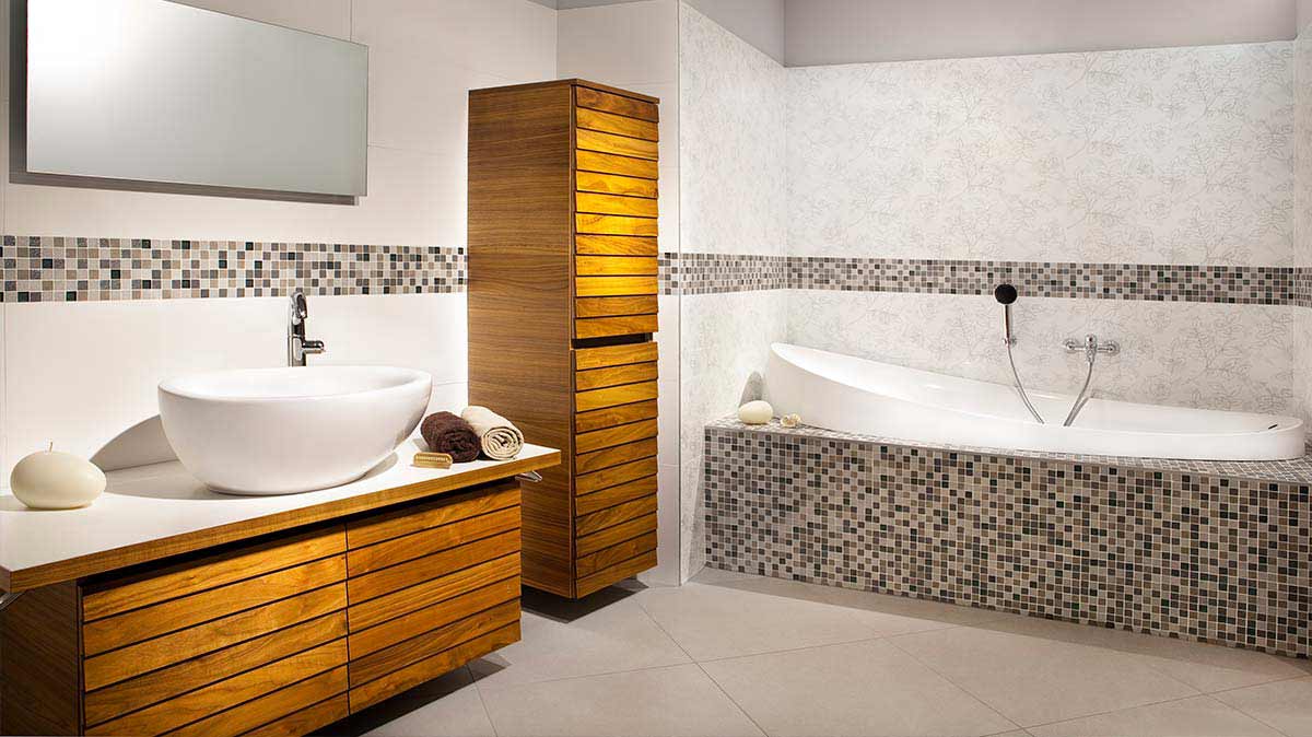bathroom with multicoloured tiles