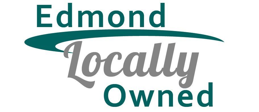 A logo for edmond locally owned is shown on a white background.