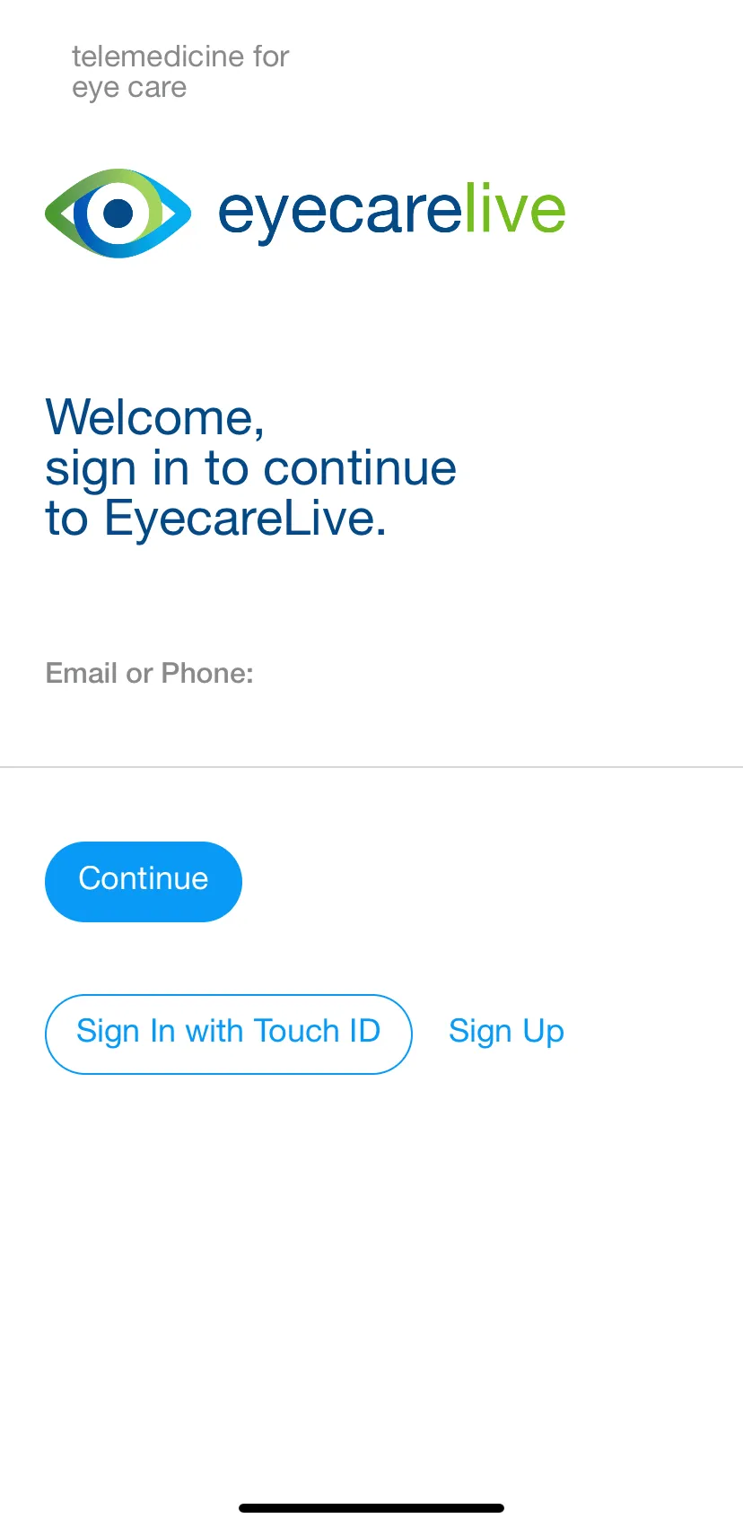 A screenshot of the eyecarelive app on a cell phone.