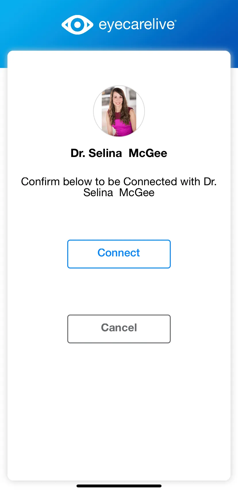A screenshot of the eyecare app on a cell phone.