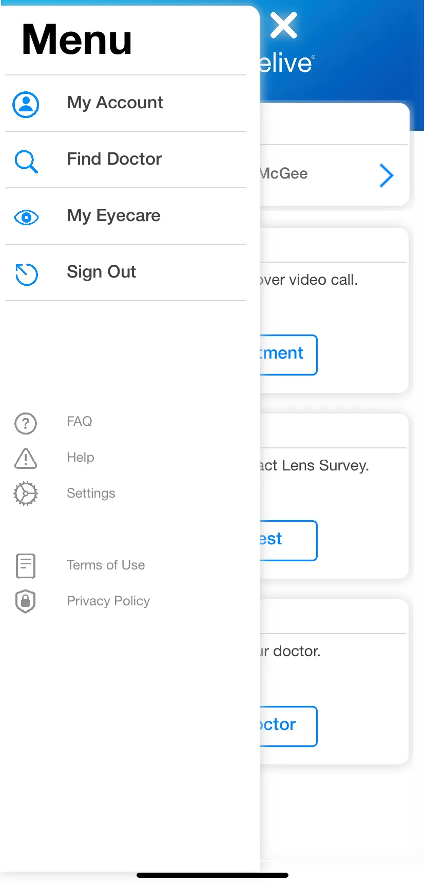 A screenshot of the menu on a cell phone.