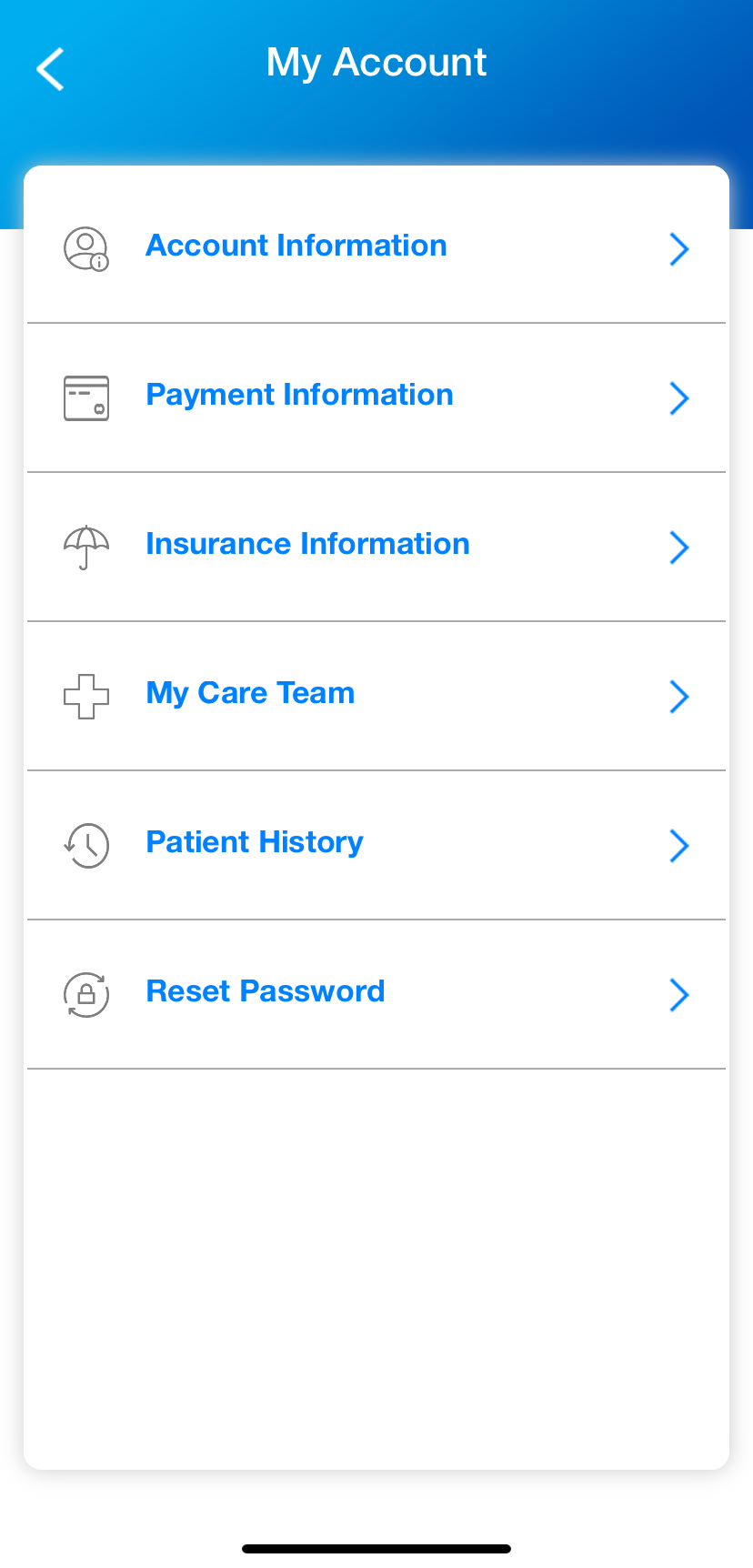 A screenshot of the my account page on a cell phone.