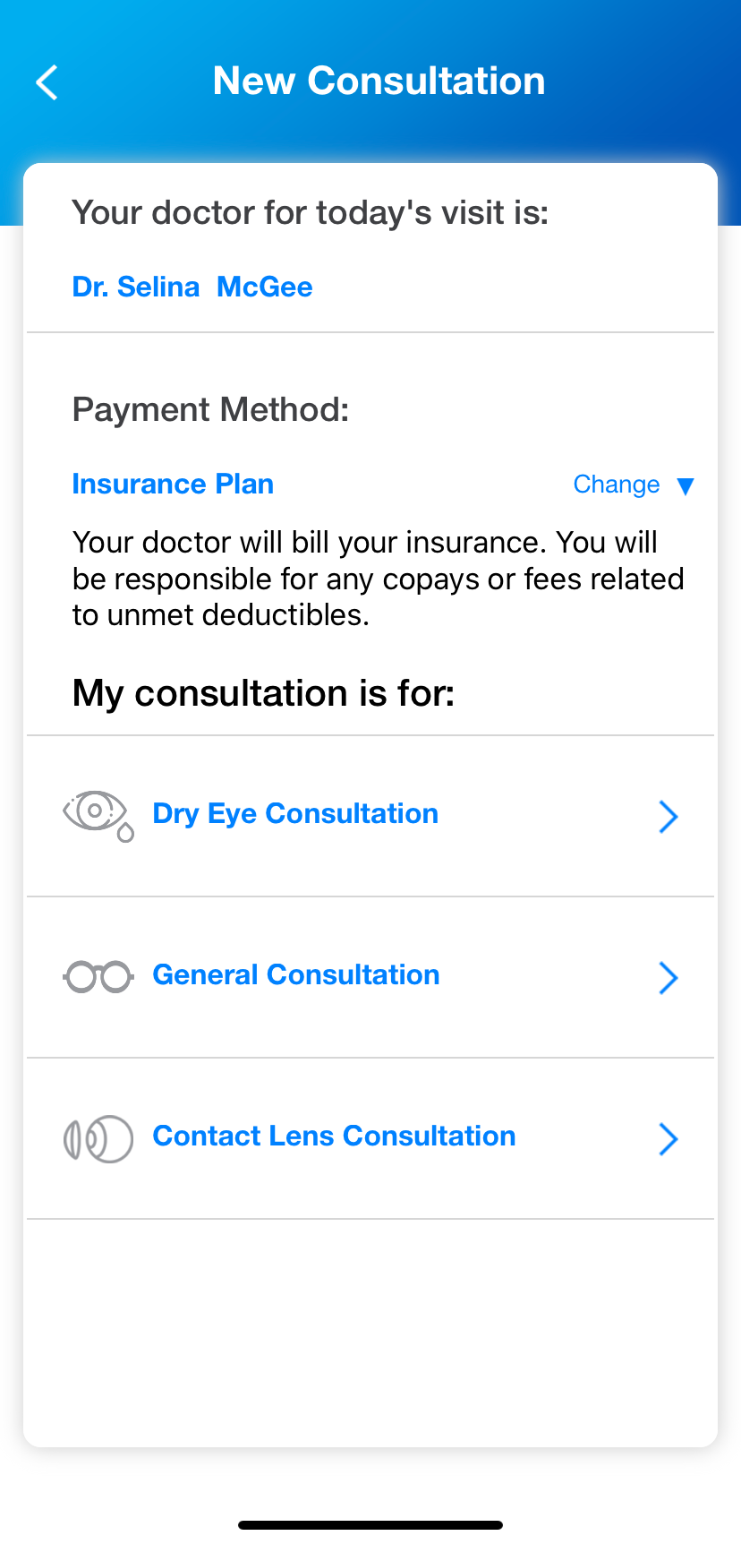A screenshot of a new consultation page on a phone.