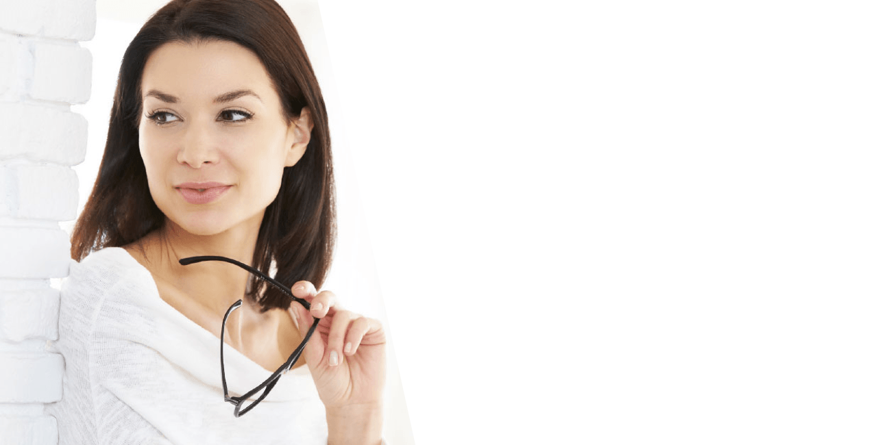 woman holding glasses