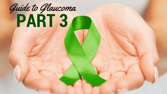 A person is holding a green ribbon in their hands with a sign that says Guide to Glaucoma
