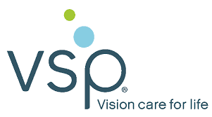 VSP logo with teal letters, blue and green dots above, and tagline “Vision care for life”