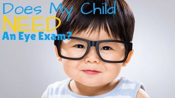 A child wearing glasses with the words does my child need an eye exam