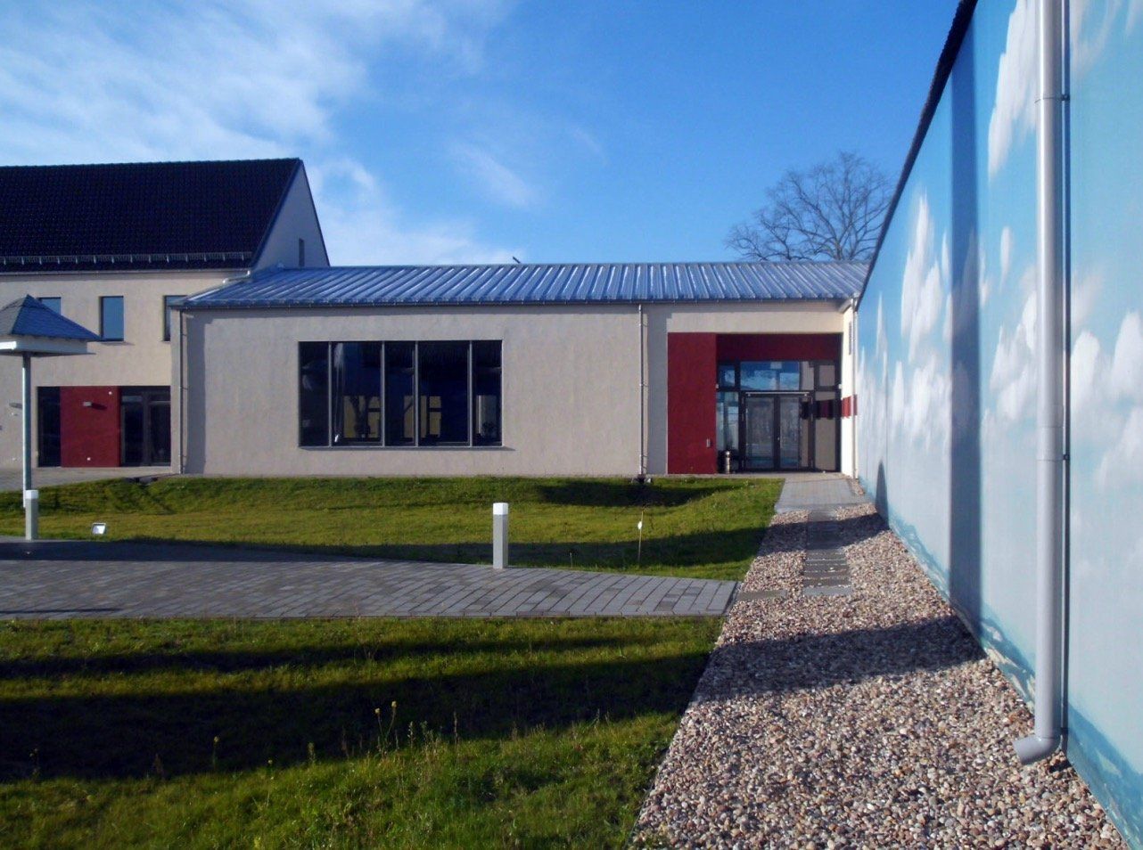 A building with a fence in front of it