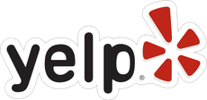 Yelp logo in black text with a red starburst icon on a white background