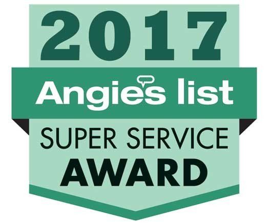 2017 Angie’s List Super Service Award badge in green and white