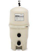 White cylindrical water tank with label, valve on top, and two black ports on the front.