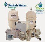 Pentair Water Eco Select water treatment system with beige tanks, pump, and filter components