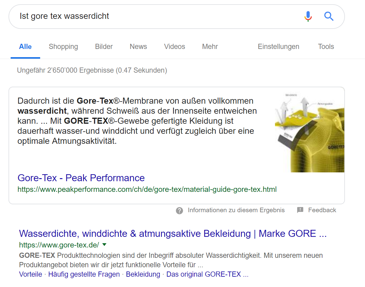 Featured Snipped bei Voice Search