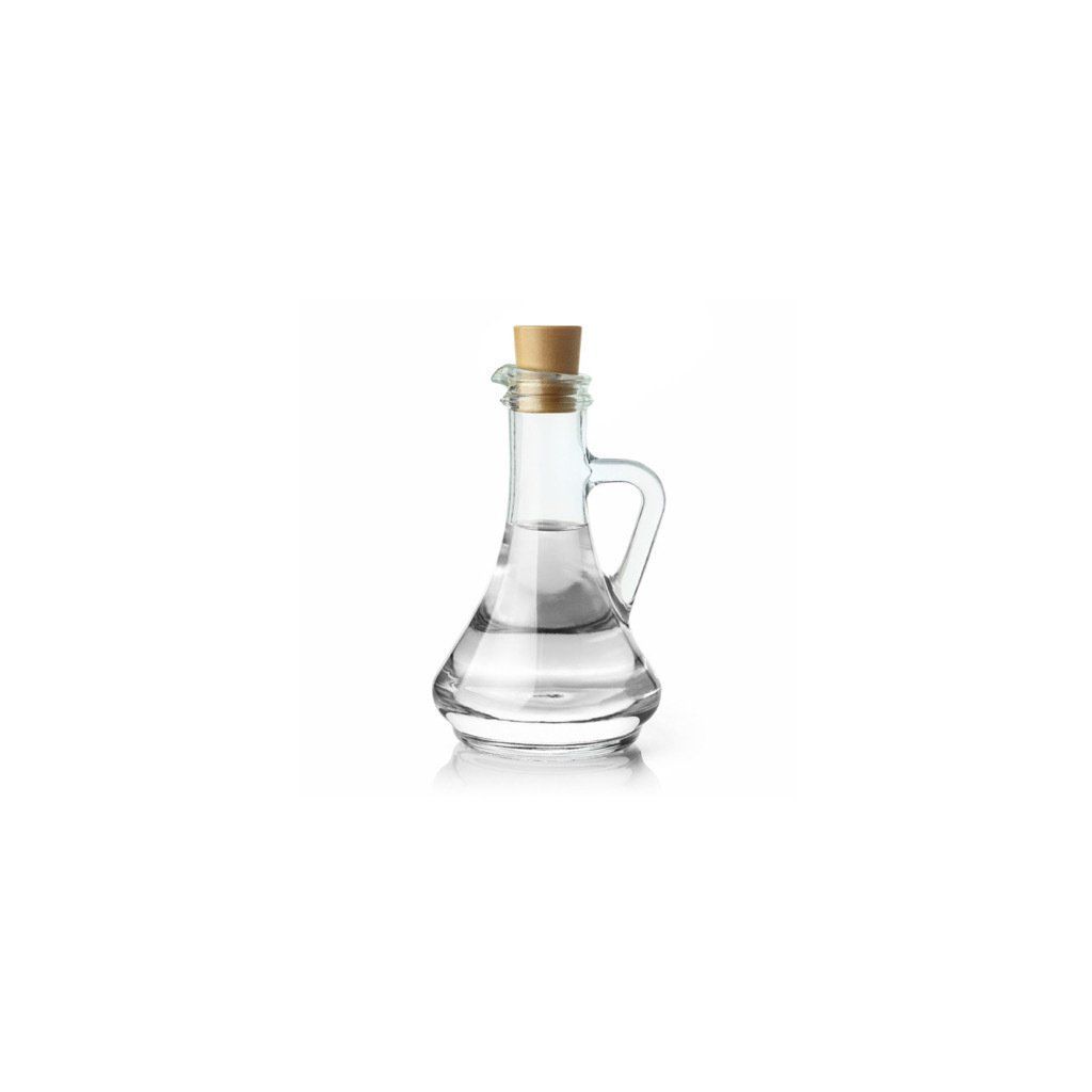 a jar of vinegar, one of the main ingredients in our weed control
