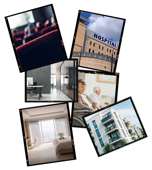 a collage of pictures including one of a hospital