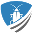 a cockroach is sitting on top of a blue shield .