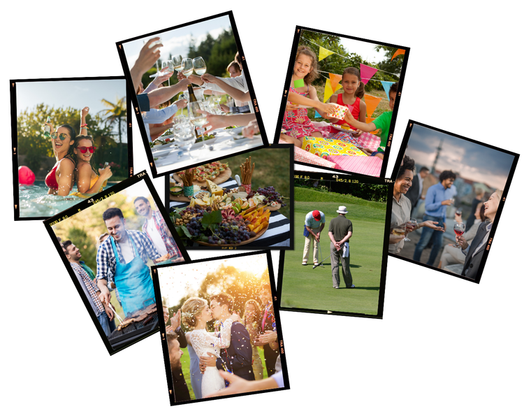a collage of photos of people having fun at a party .
