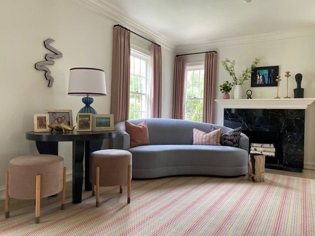 Allison's living room, including an Angela Chrusciaki Blehm striped ribbon and more