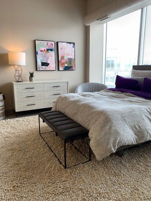 Chris' bedroom featuring original artwork by Allison James