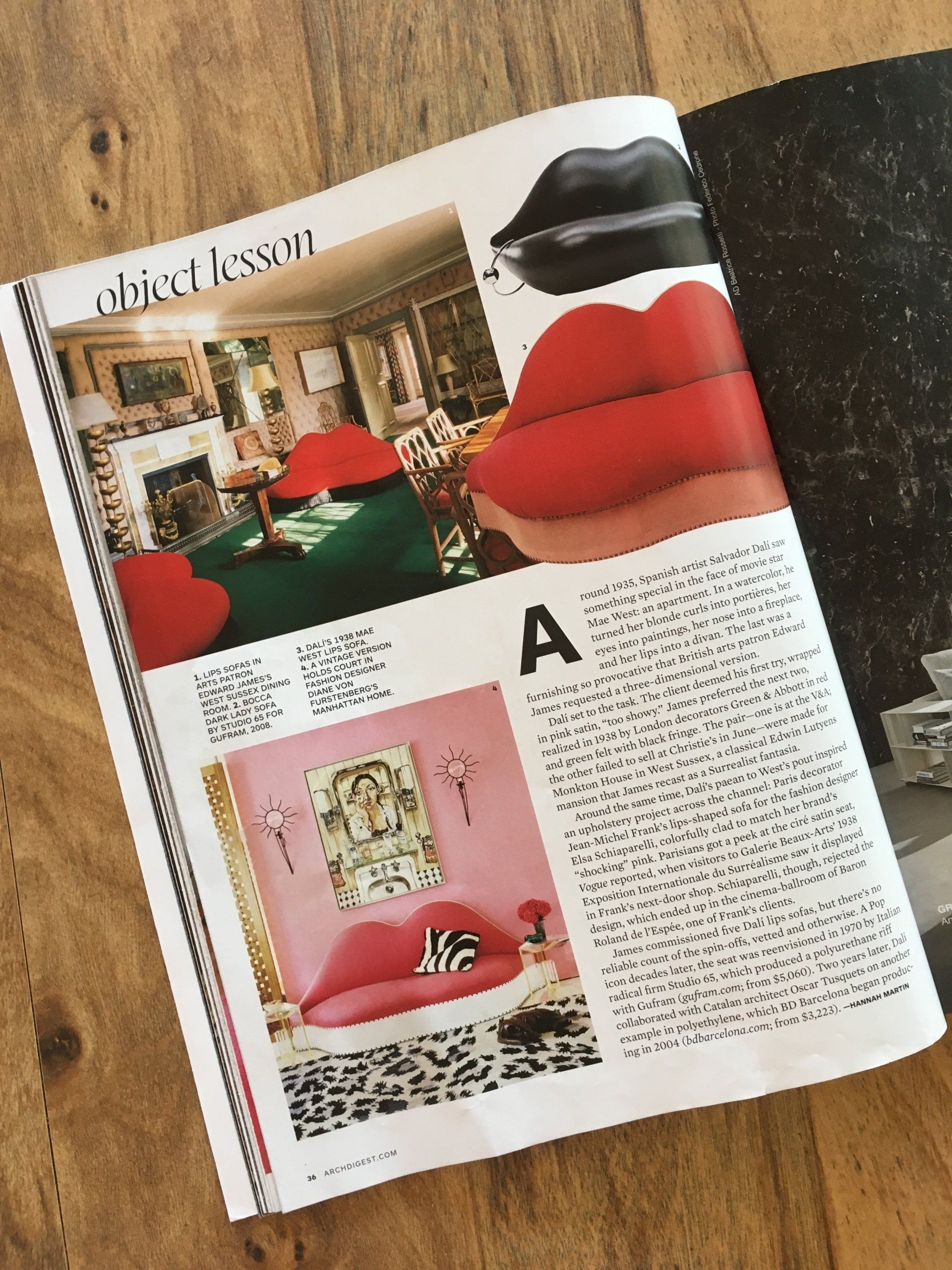 Lip sofa, Angela Chrusciaki Blehm, Architectural Digest magazine