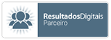 A blue and white sign that says resultados digitais parceiro