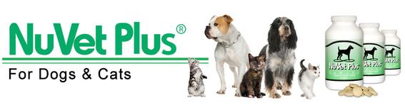 A logo for nuvet plus for dogs and cats