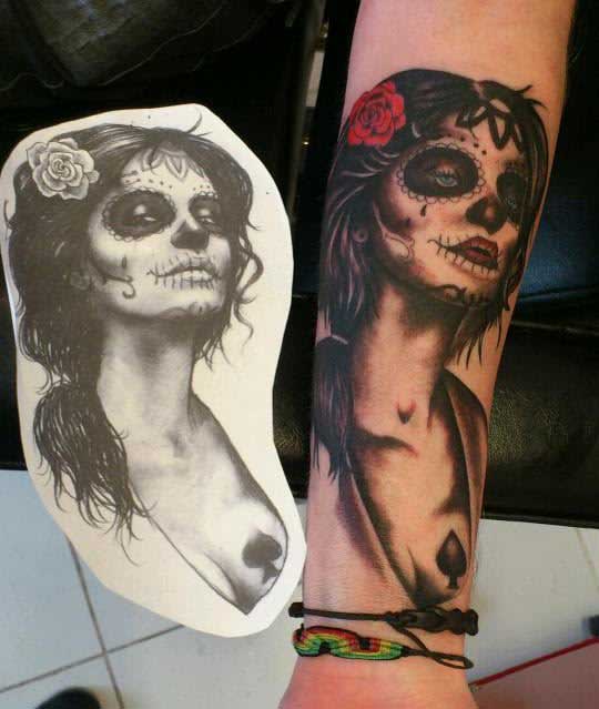 woman skeleton tattoo