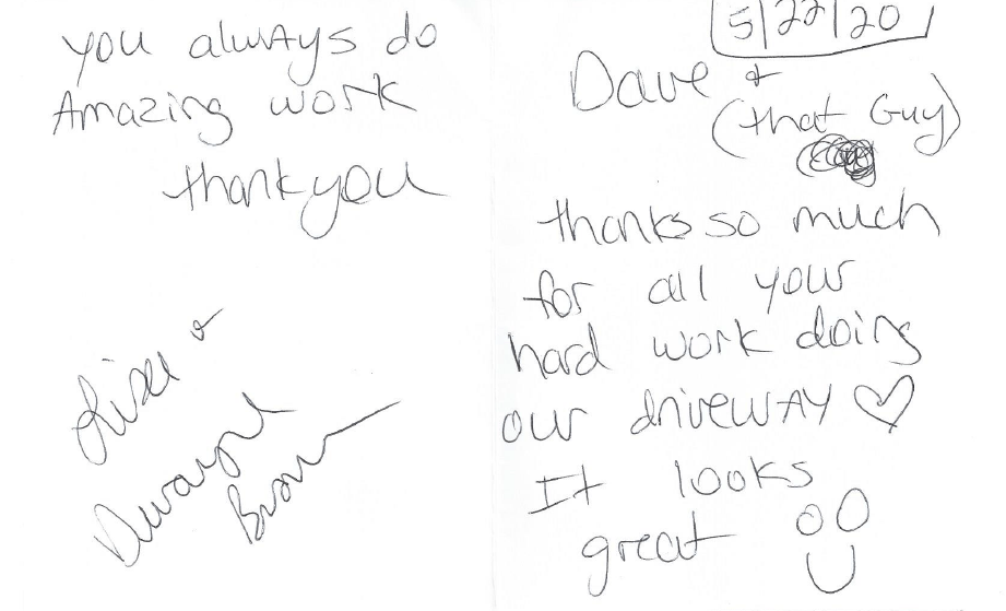 Two handwritten notes thanking Dave and 