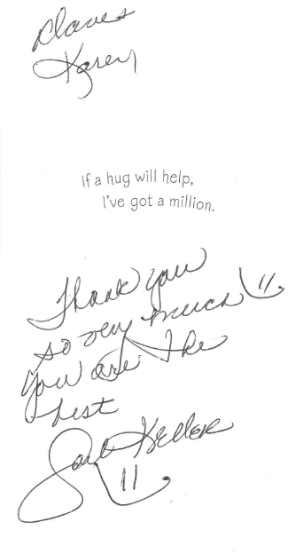 Handwritten note with cursive text, including a signature. It says 