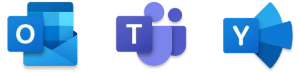 Apps voor communicatie Logo's van Outlook, Teams en Yammer