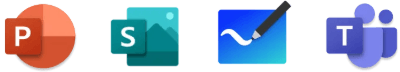Apps om een presentatie te maken Logo van PowerPoint, Sway, Whiteboard, Teams